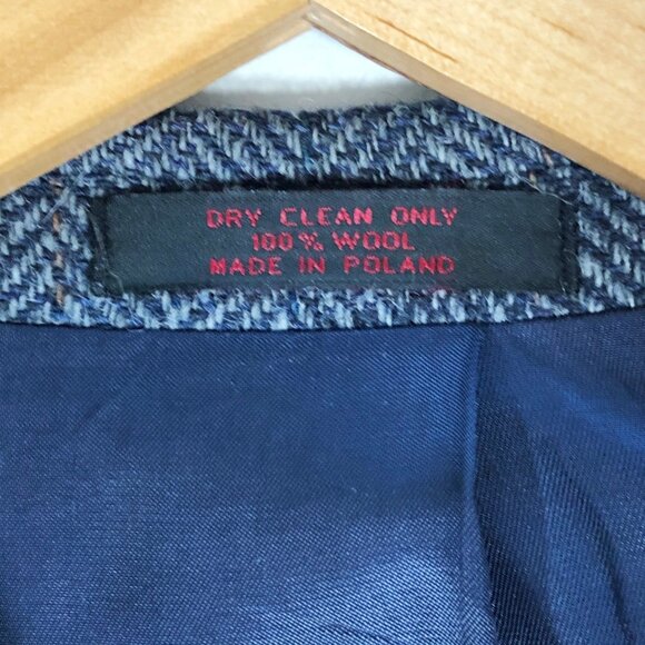 Vintage ENGLISH MANOR Gray Herringbone Tweed Sportcoat with Leather Buttons 46R - Picture 15 of 16